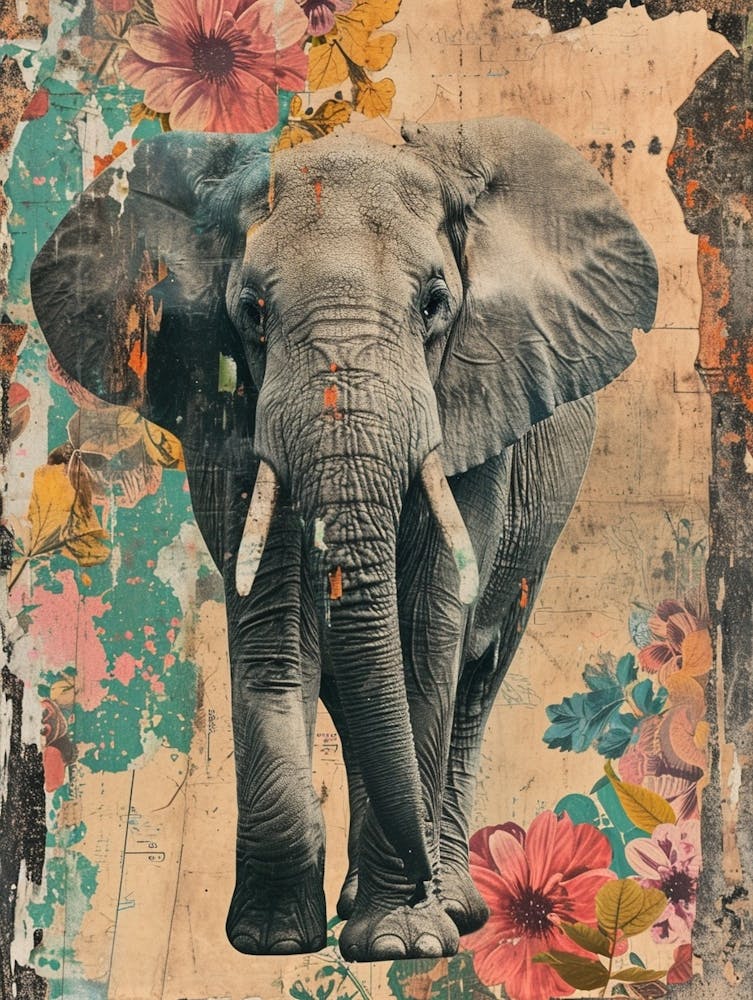 Retro Kitsch Elephant Collage 3