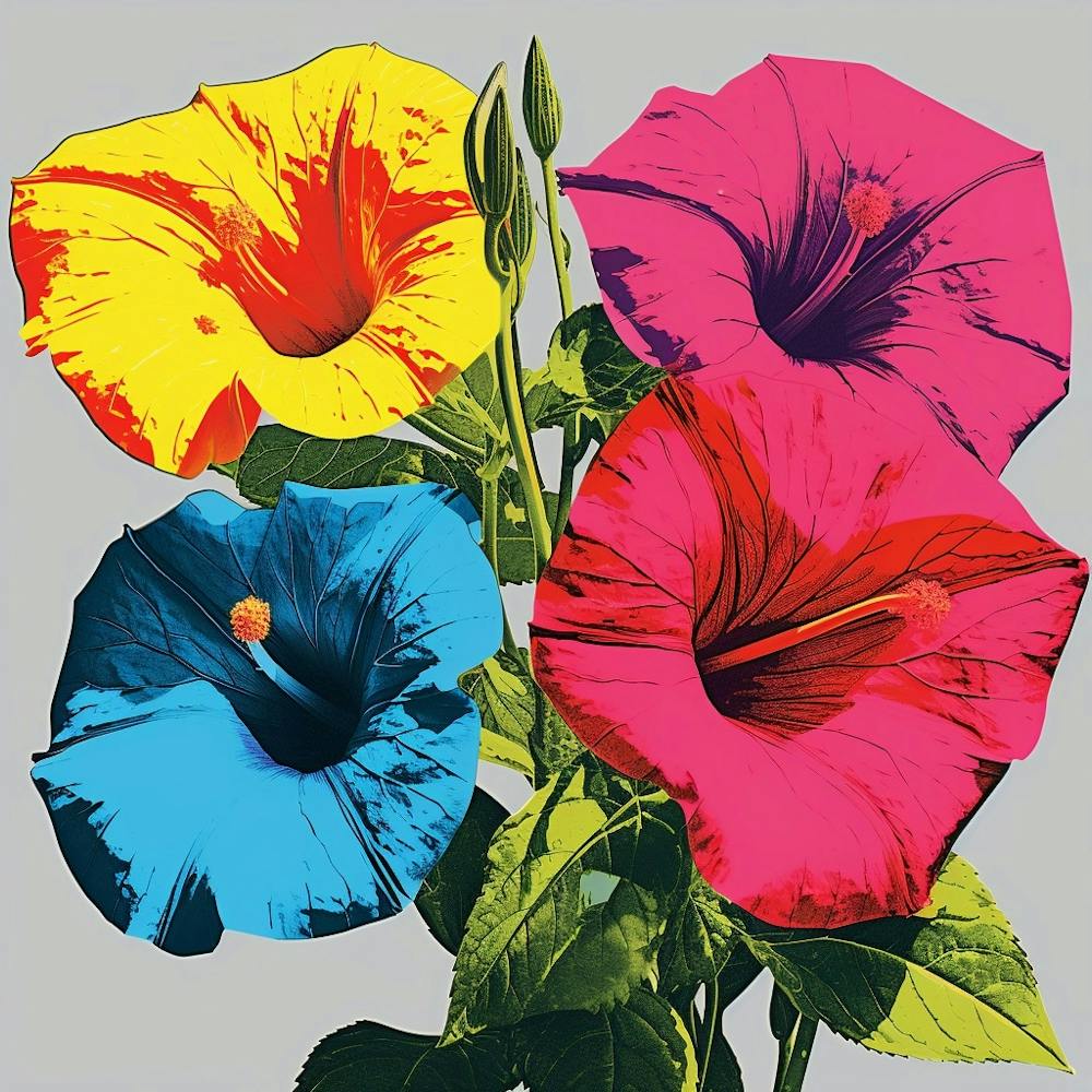 Andy Warhol Stil Pop Art Blumen Prunkwinde Quadrat