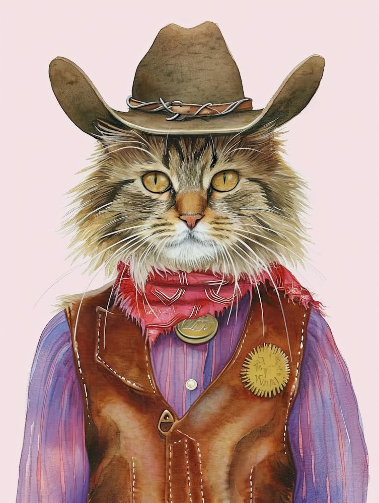 Brown Cat Cowboy Quirky Western Print Pet Decor 2