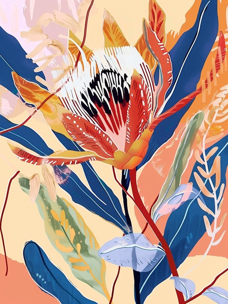 Colourful Flower Illustration Protea 1