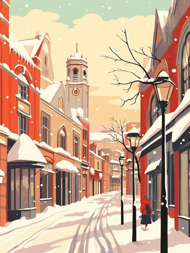 Vintage Winter Travel Illustration Manchester United Kingdom 5