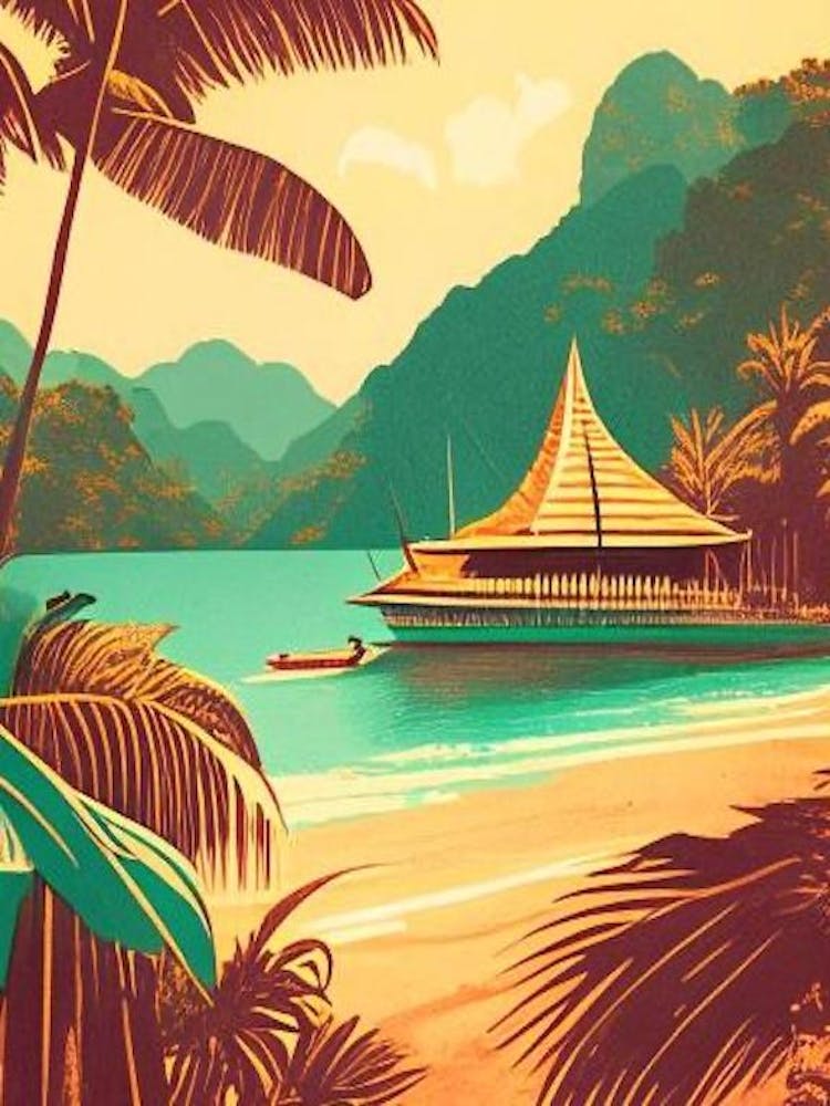 Koh Phayam Thailand Vintage Sketch Tropical Destination