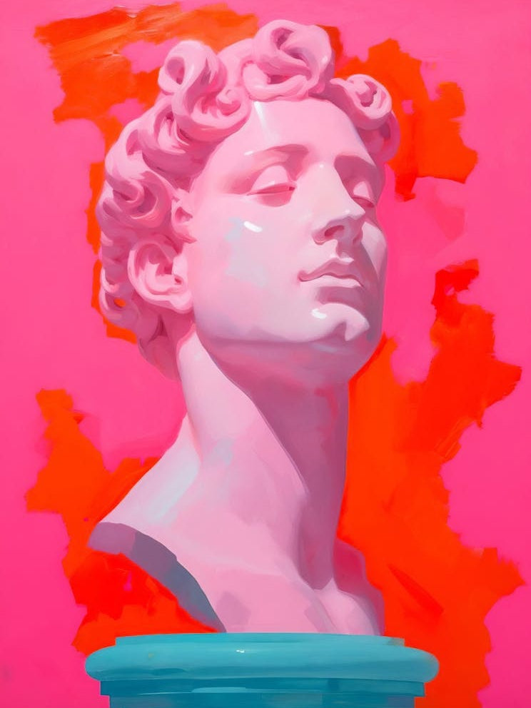 Abstract Fine Art Statue Painting, Abstract Pink Bust Painting, Greek Bust Art, Trendy Modern Art, Office Wall Decor, Minimal Wall Art