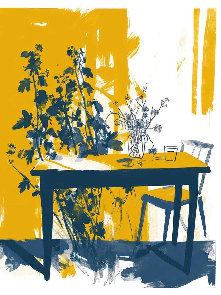Green Flowers On A Table   Contemporary Illustration 3