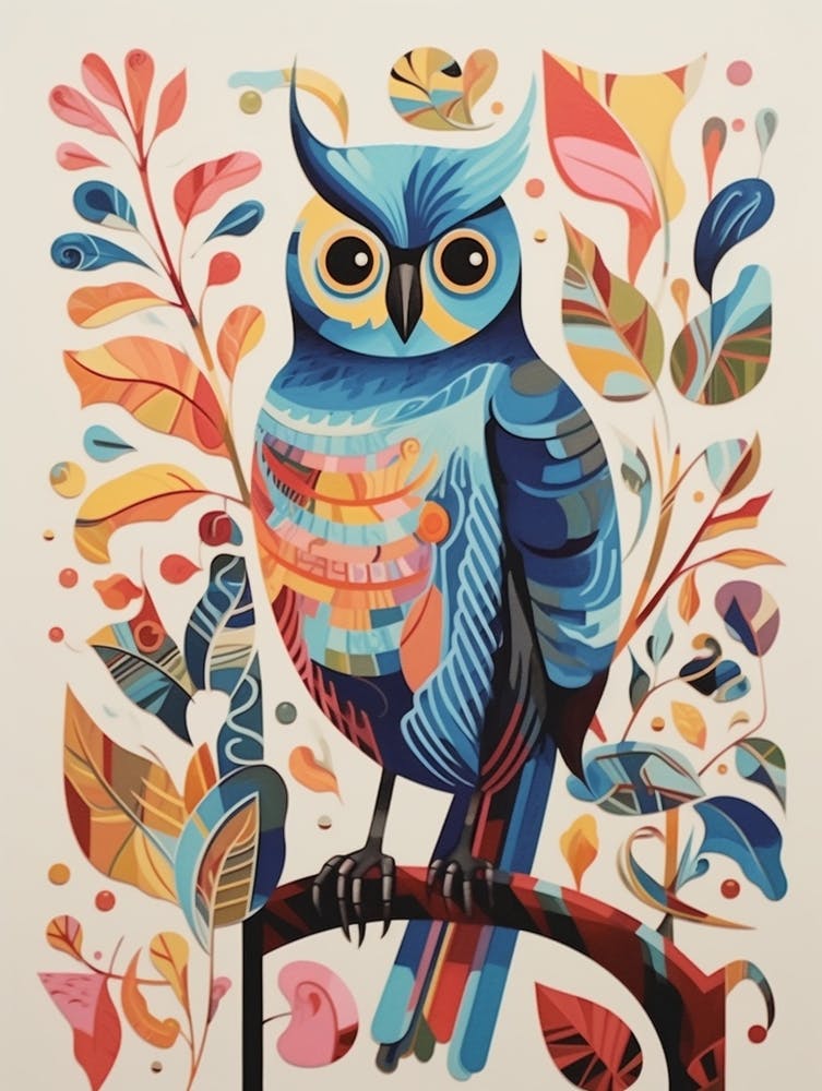 Colourful Scandi Bird Eastern Screech Owl 2