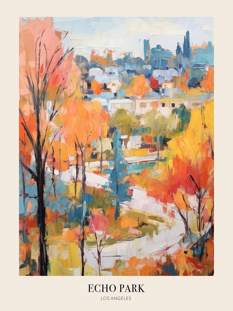 Autumn City Park Painting Echo Park Los Angeles United States 2 Poster