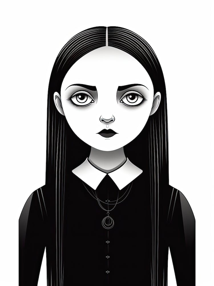 Portrait Of Wednesday Addams Line Art Dark 5 Fan Art