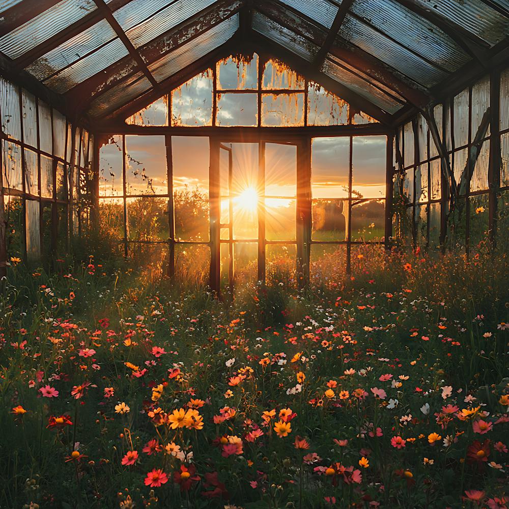 Abandoned Greenhouse Golden Sunset 13