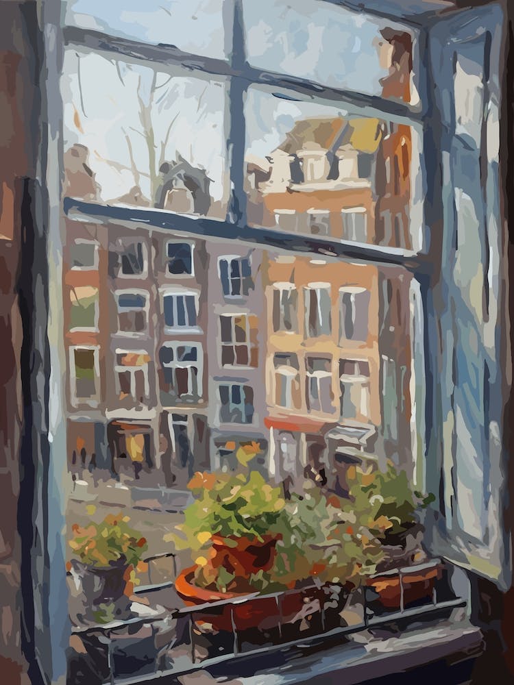 Window View Of Amsterdam In The Style Of Impressionism 4