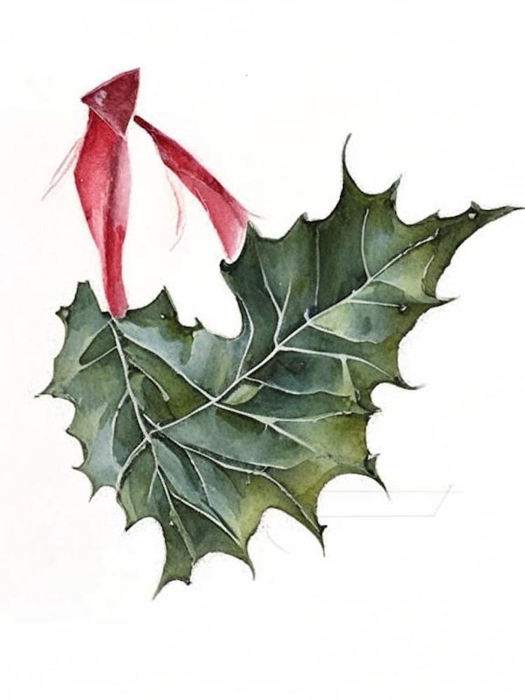 Long Eared Holly Fern Watercolour