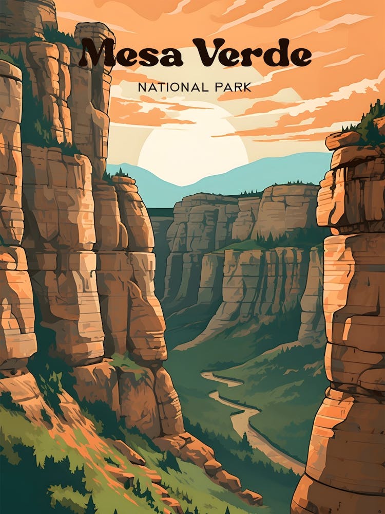 Mesa Verde National Park Colorado Adventure Modern Travel Illustration