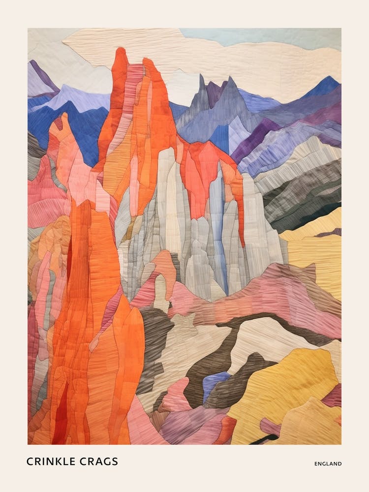 Crinkle Crags England Colourful Mountain Illustration Poster