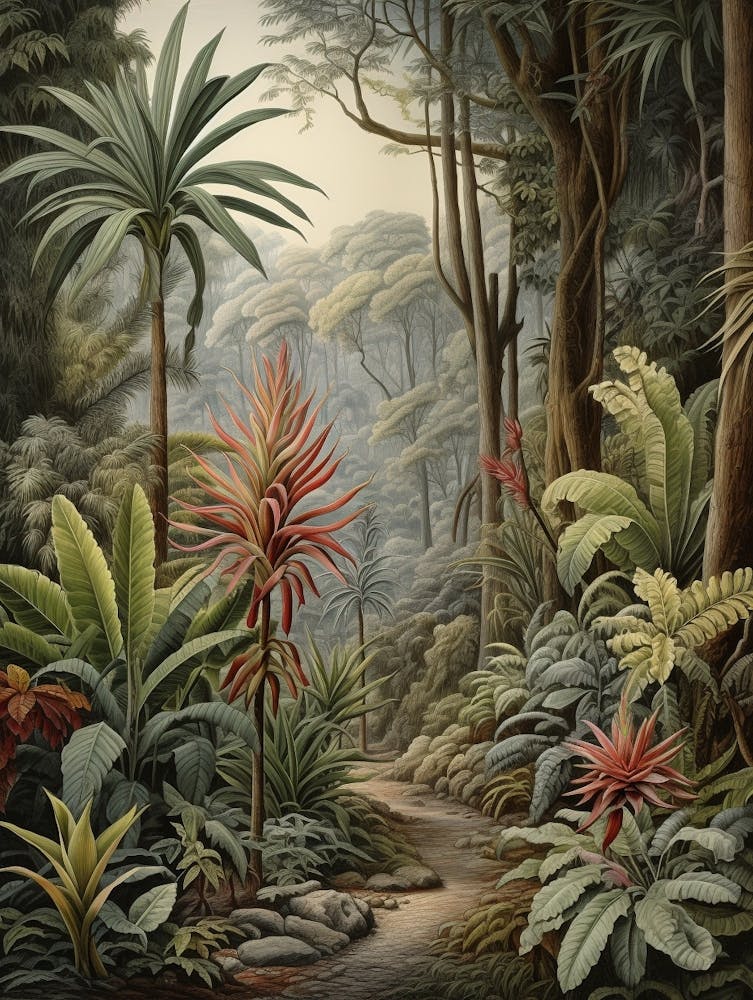 Vintage Jungle Botanical Illustration Bromeliads 3