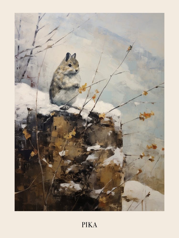 Vintage Winter Animal Painting Poster Pika 1