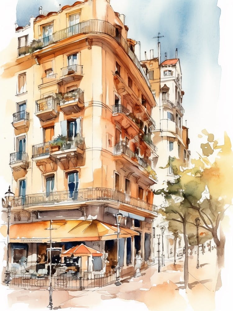 La Barceloneta Neighborhood, Watercolour 1