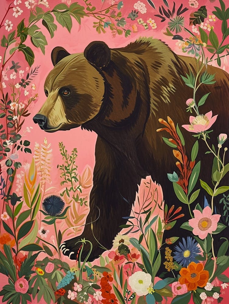 Floral Animal Painting Grizzly Bear 4