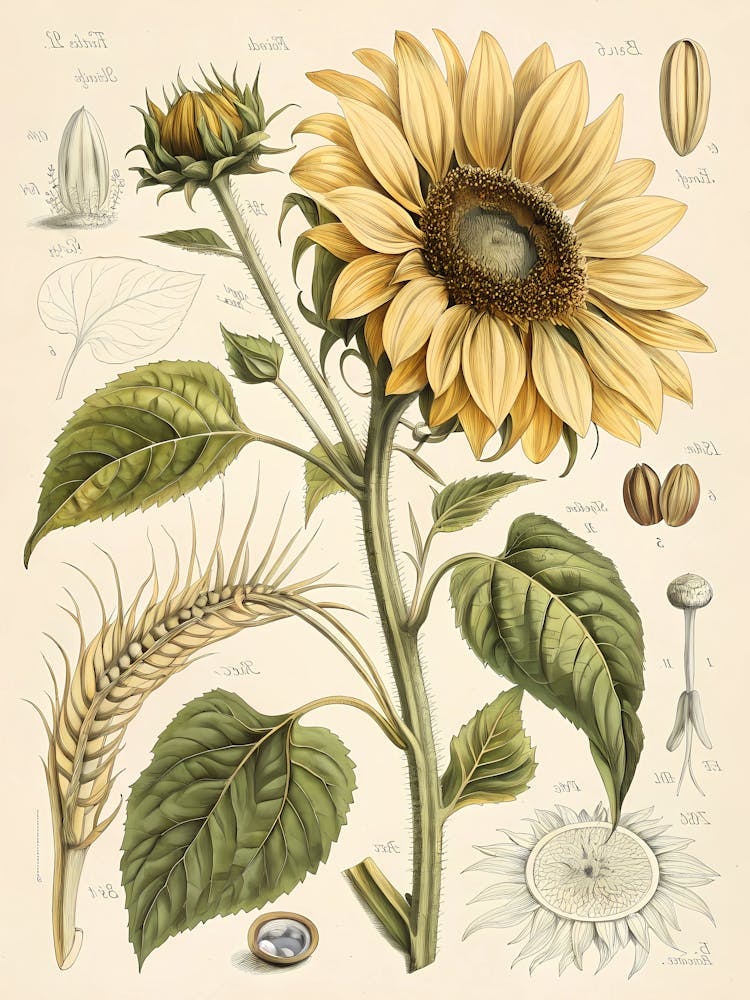 Botanical Sunflower Diagram Scientific Illustration