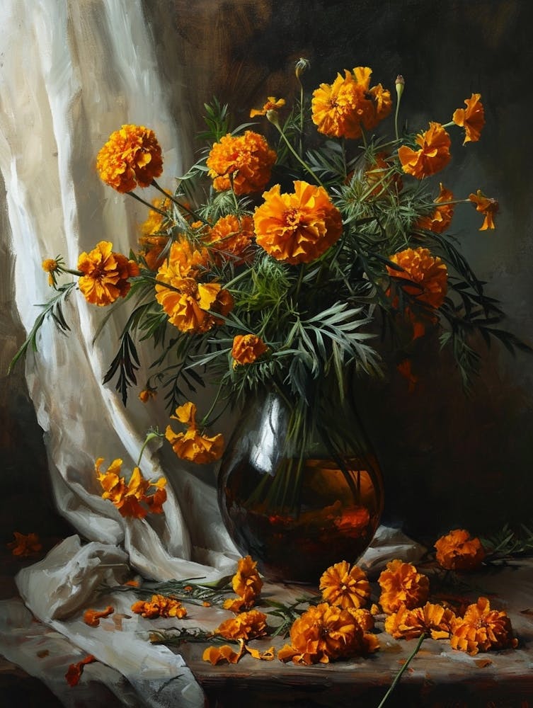 Baroque Floral Still Life Marigold 2