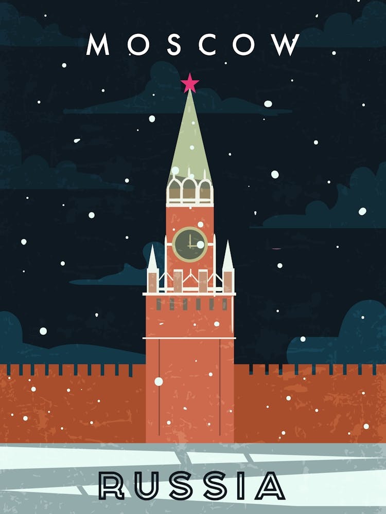 Moscow, Russia — Retro travel minimalist poster