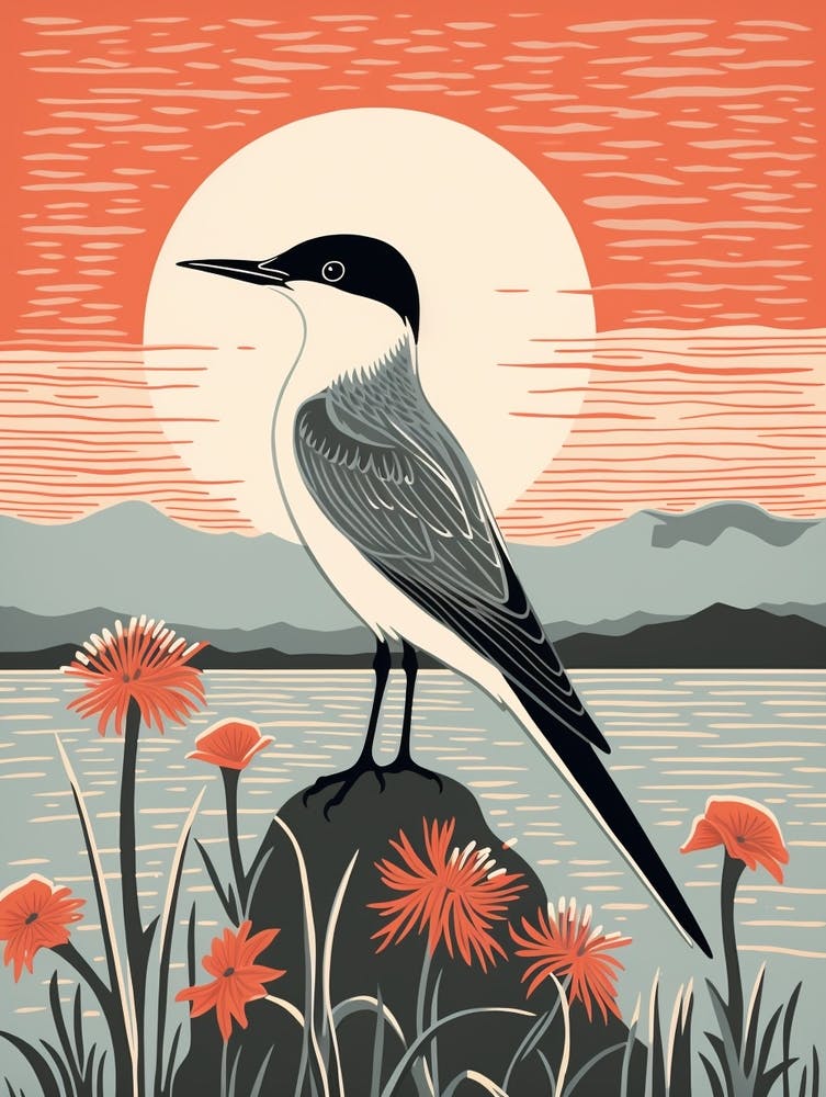 Vintage Bird Linocut Common Tern 3