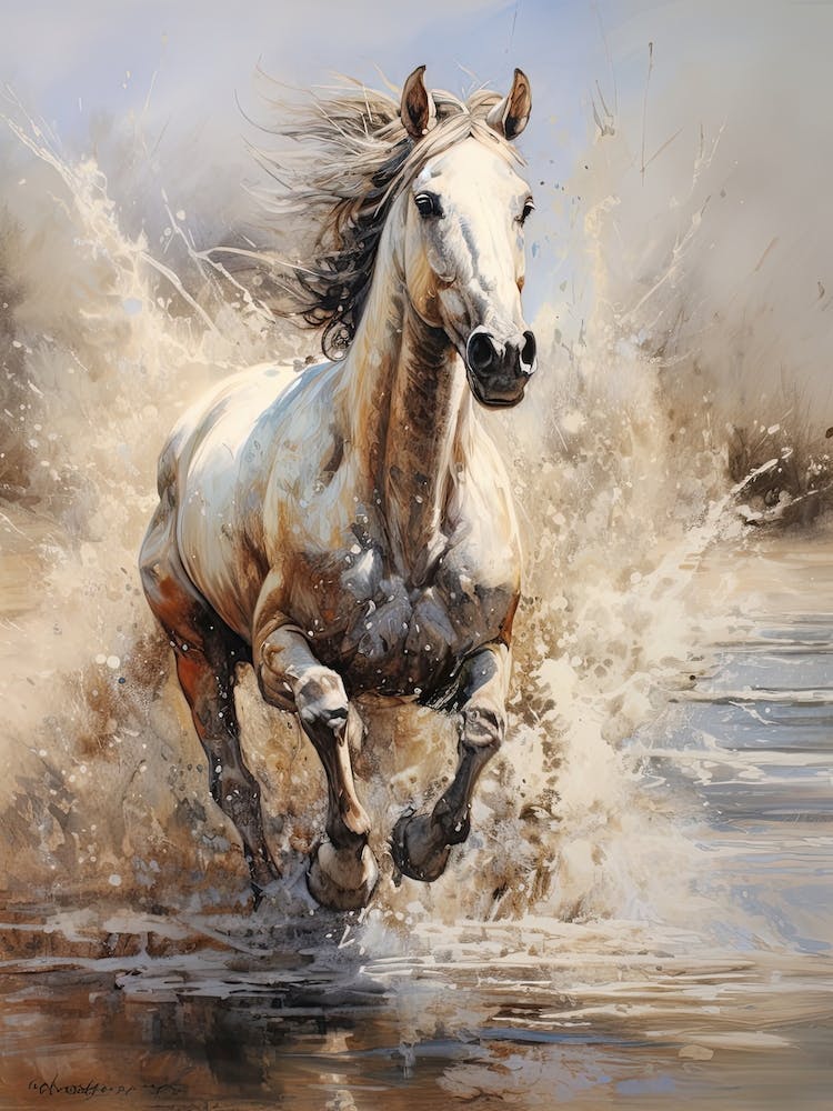 A Horse Painting In The Style Of Wash Technique 2
