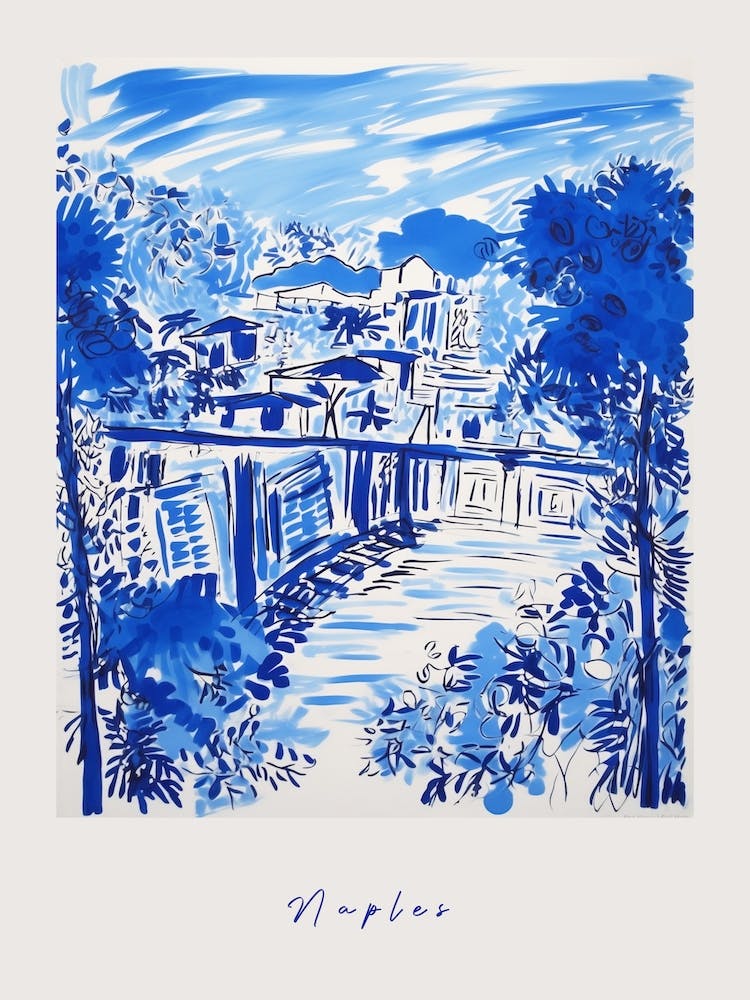 Naples Italy Blue Drawing Poster