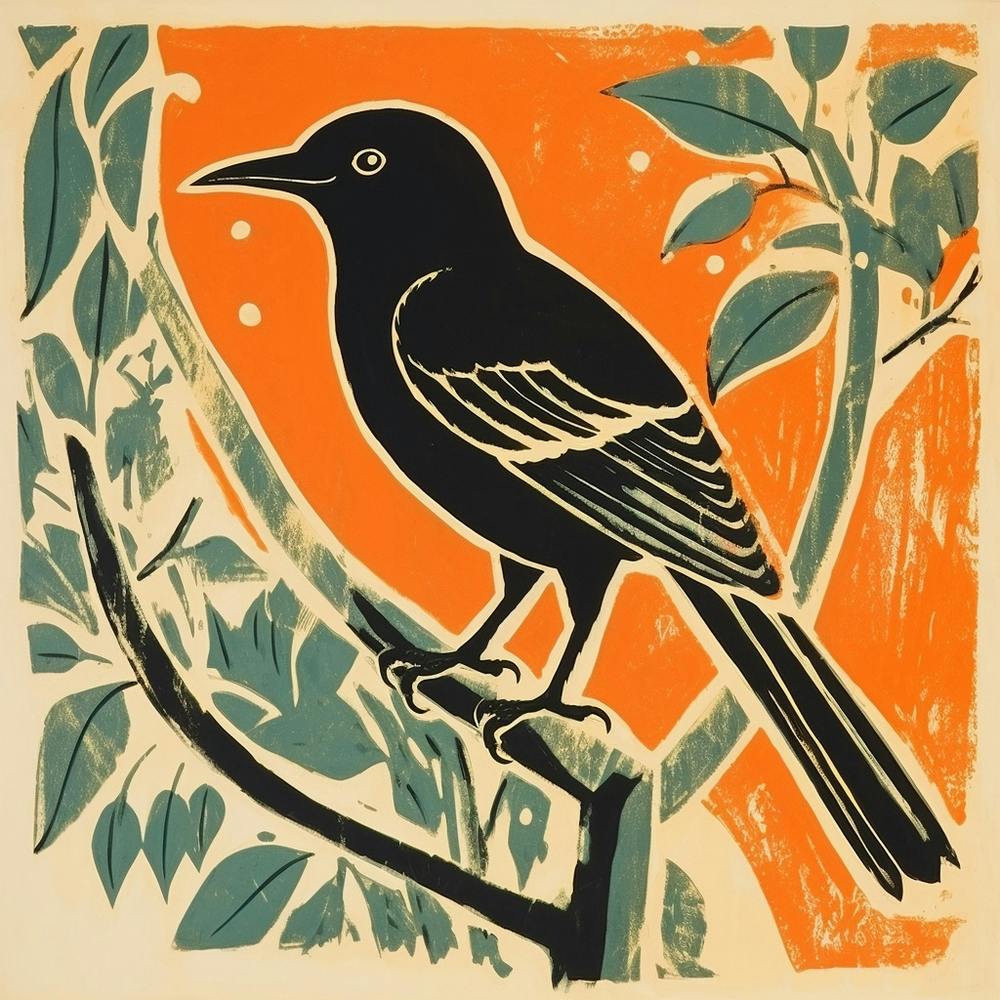 Retro Vogel Lithographie Elster 5