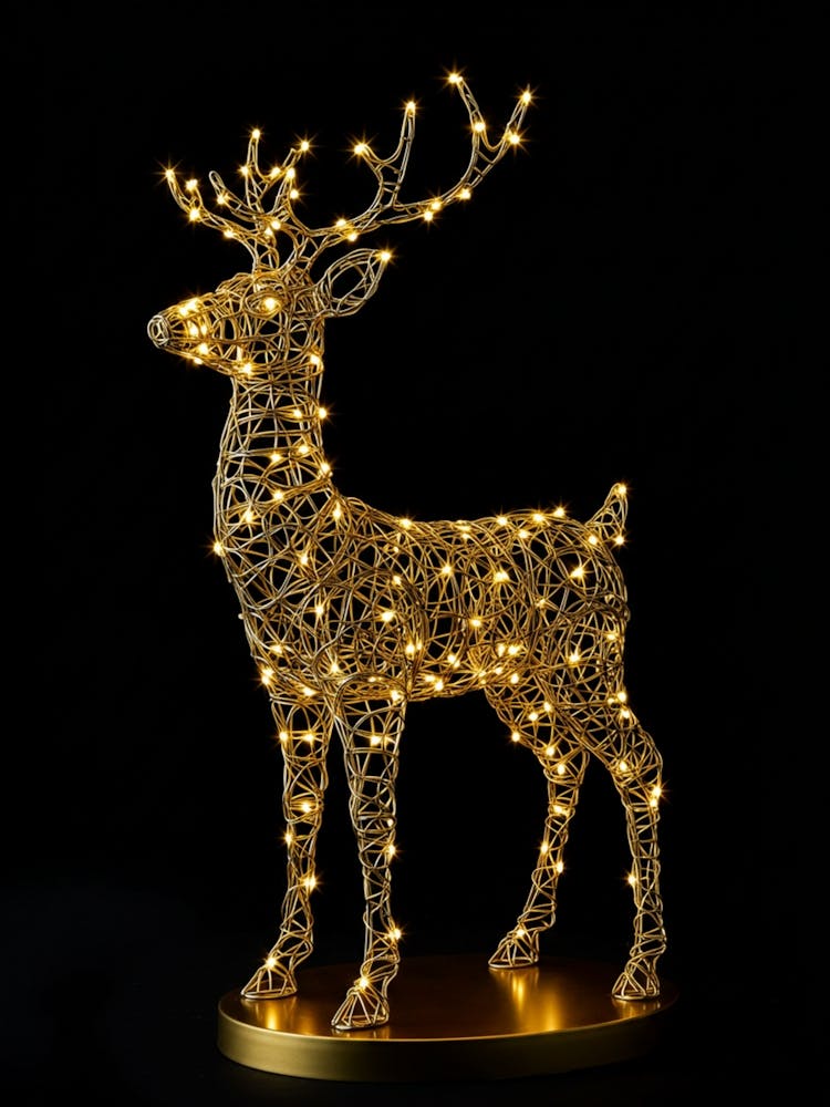 Illuminated Gold Wire Christmas Reindeer with Warm White LEDs