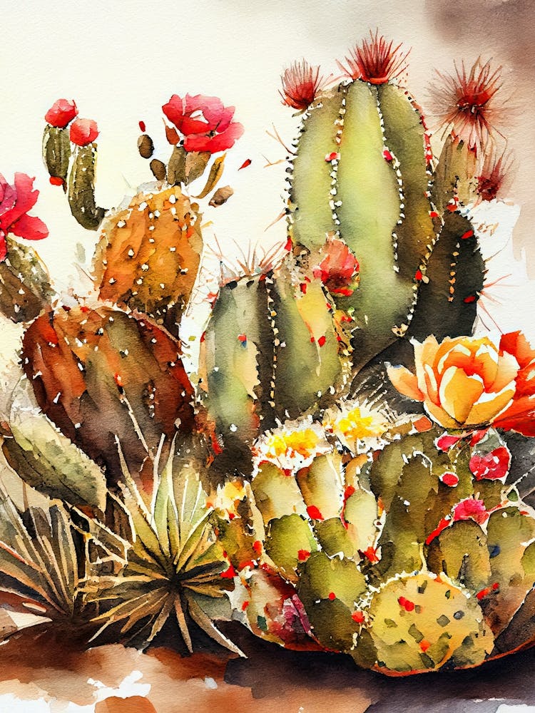Watercolor Cactus Painting nature flora