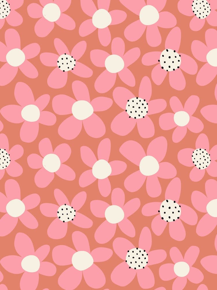 Playful Blooming Flowers Watermelon Pink On Coral