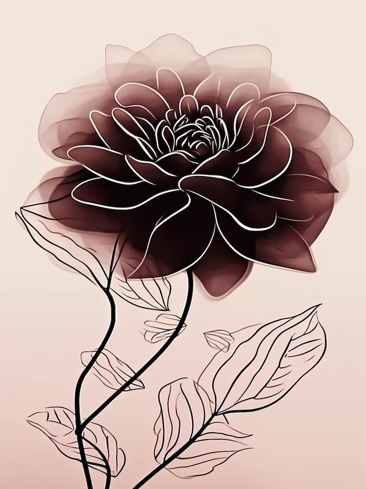 Dahlia Line Art Flowers Illustration Neutral 15