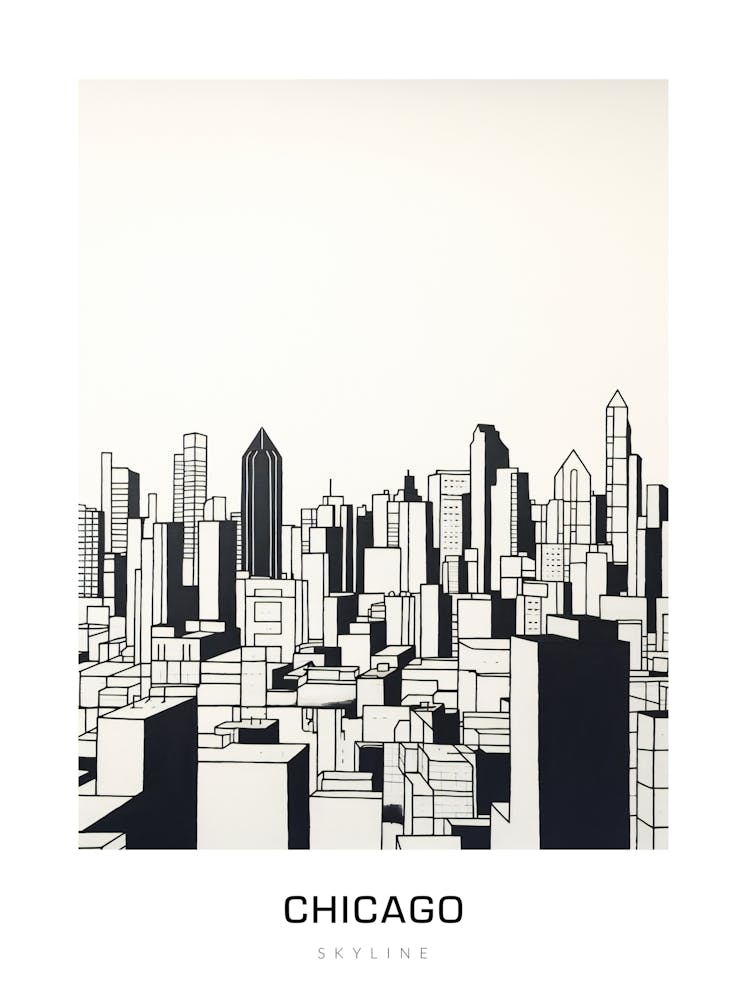 Chicago Skyline 10 B&W Poster