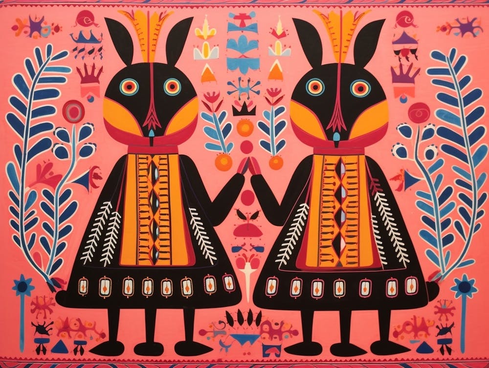 Rabbit 2 Folk Style Animal Illustration