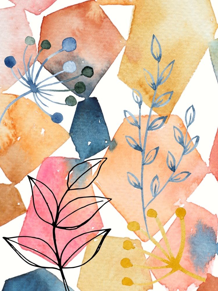 Aquarellblätter und Blumen