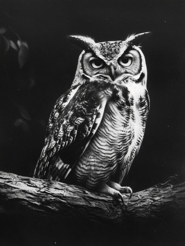 African Scops Owl Charcoal Drawing 1