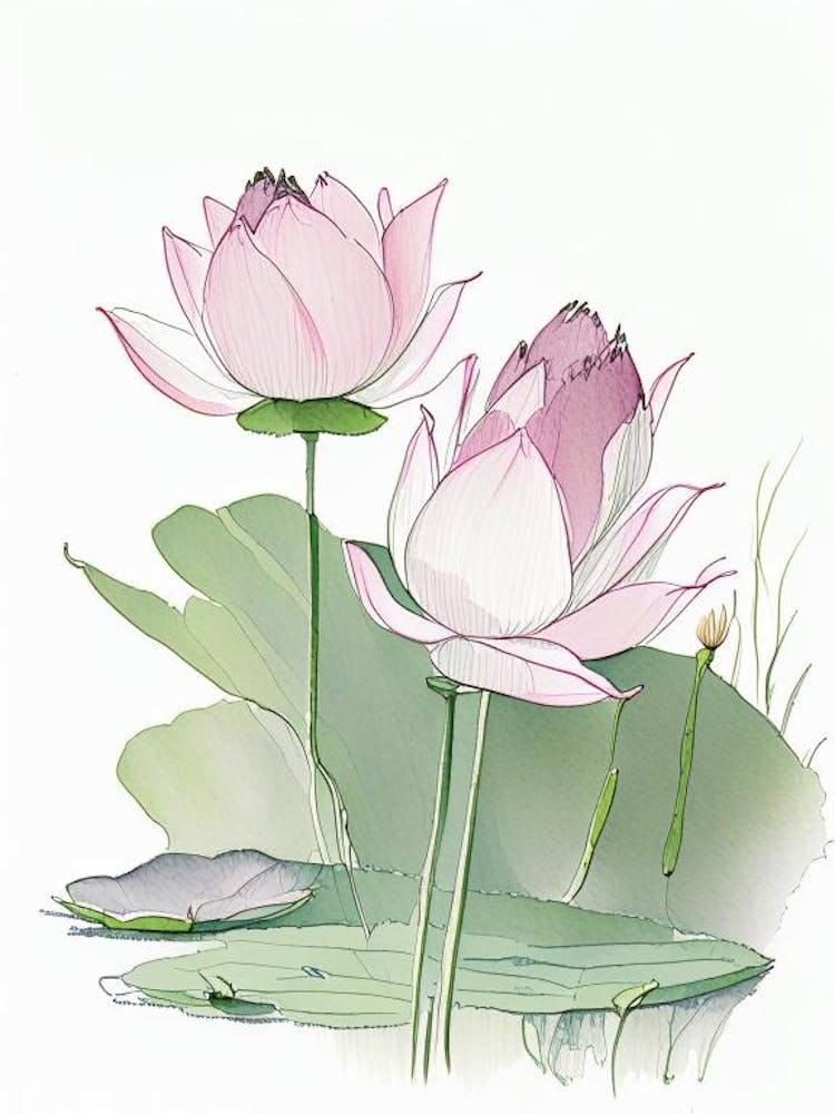 Lotusblumen im Park Bleistiftillustration 7