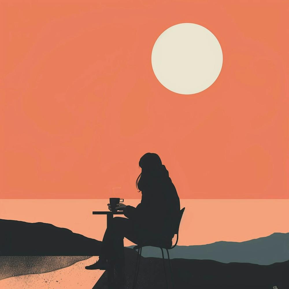 Silhouette einer Frau, die an einem Tisch sitzt