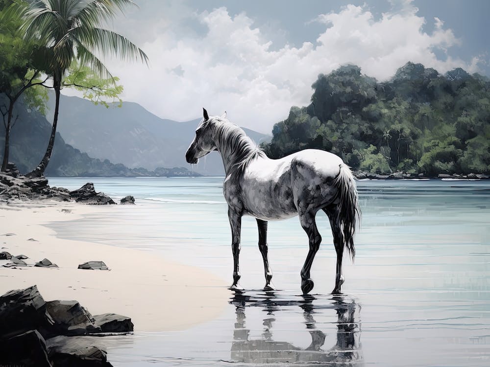 A Horse Oil Painting In El Nido Beaches, Philippines, Landscape 2