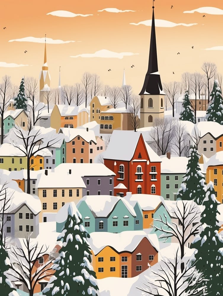 Retro Winter Illustration Tallinn Estonia 2