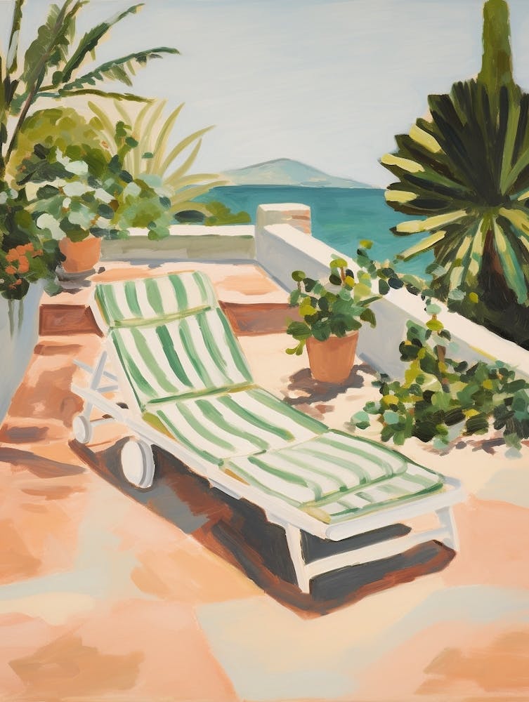 Sun Lounger By The Pool In Santorini Greece