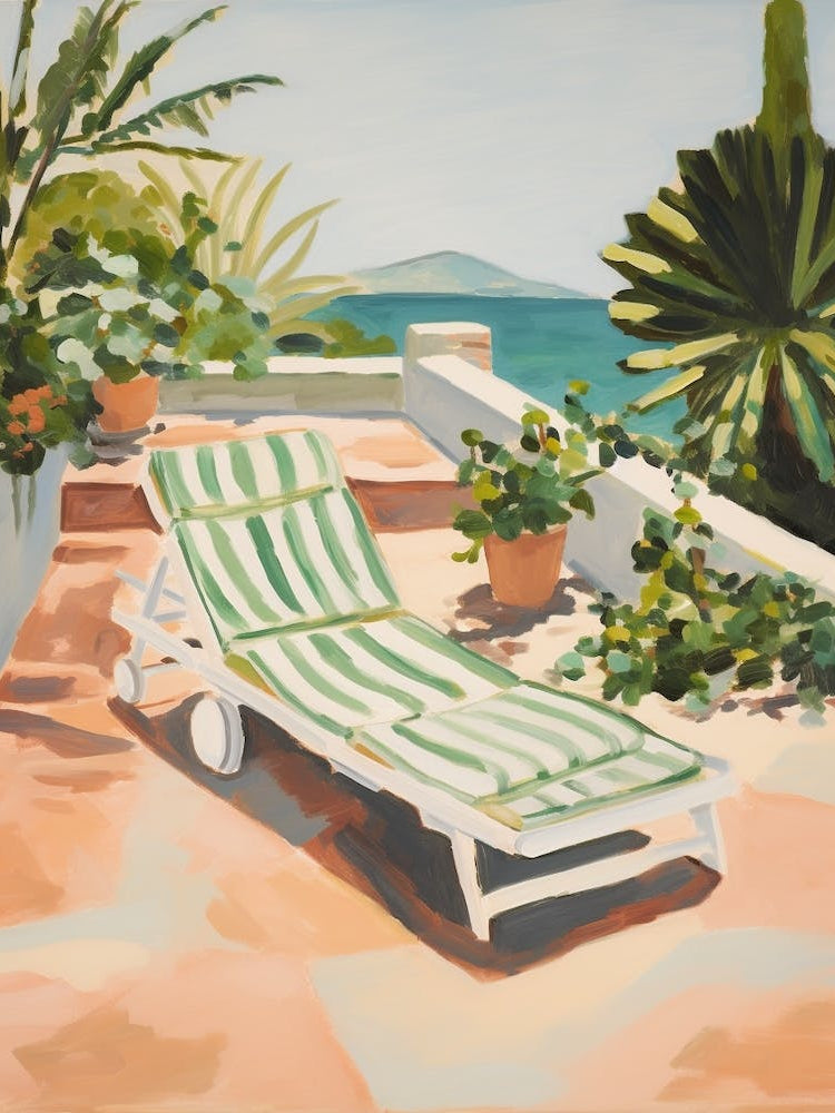 Sun Lounger By The Pool In Santorini Greece