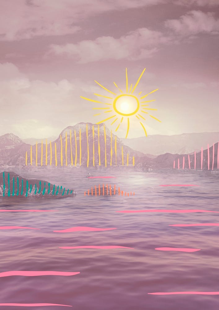 Pink Mountains With Colorful Stripes