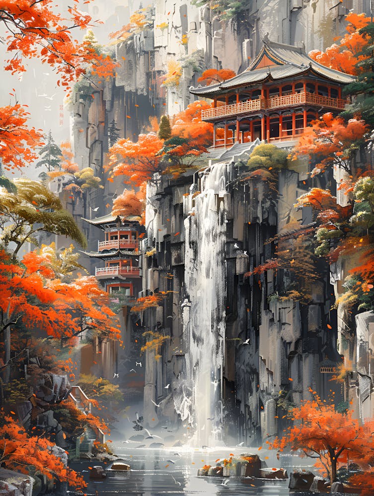 Waterfall In Autumn
