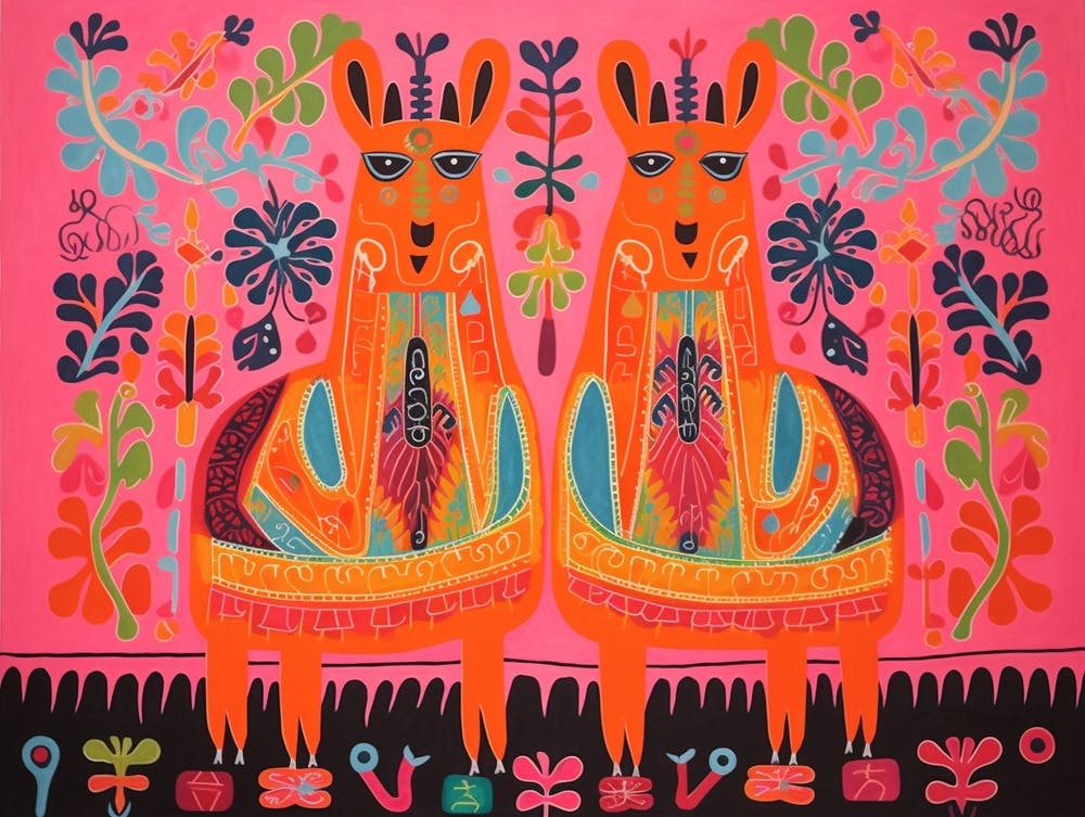 Llama 1 Folk Style Animal Illustration