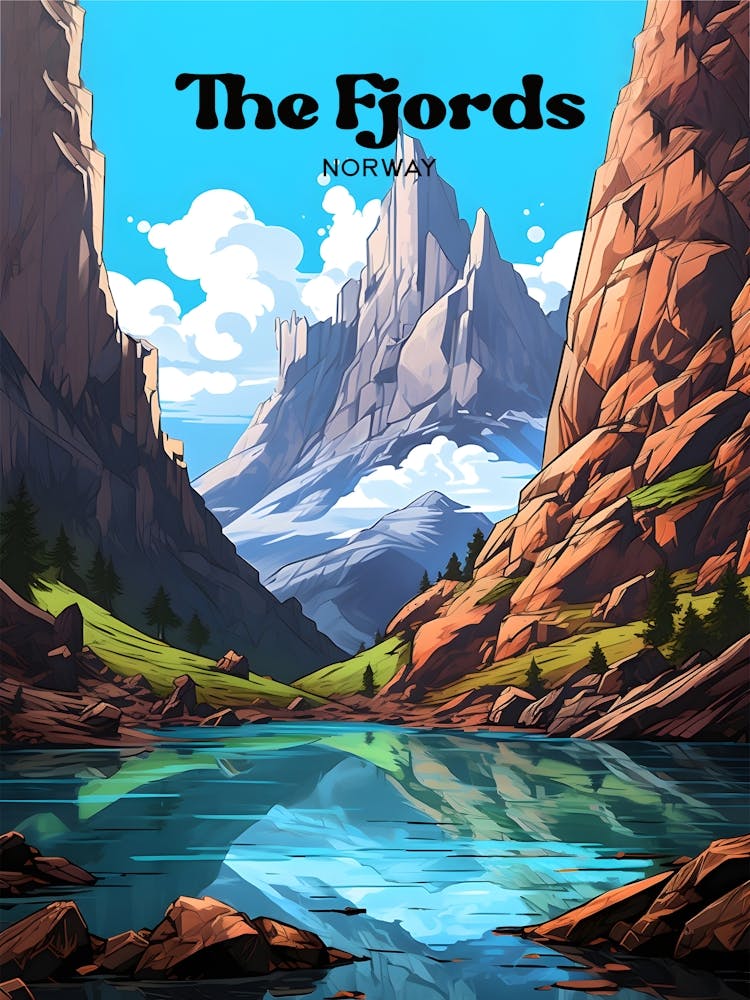 The Fjords Norway Mountain Modern Travel Illustration