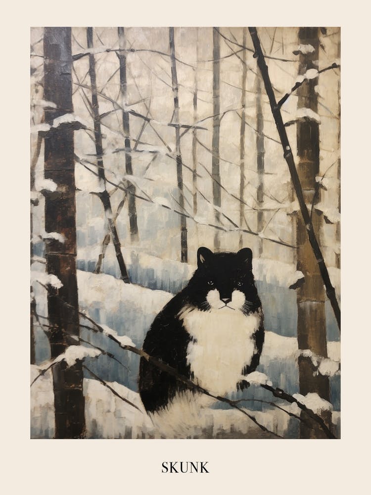 Vintage Winter Animal Painting Poster Skunk 2