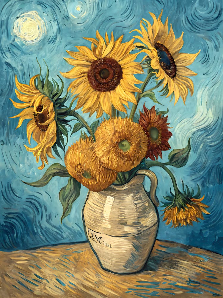 Van Gogh Style Sunflowers Minimalist Floral Oil Painting