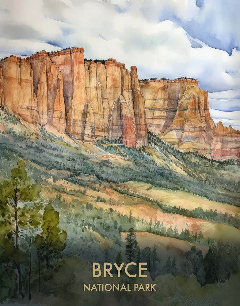 Bryce Canyon National Park Watercolour Vintage Travel Poster 3