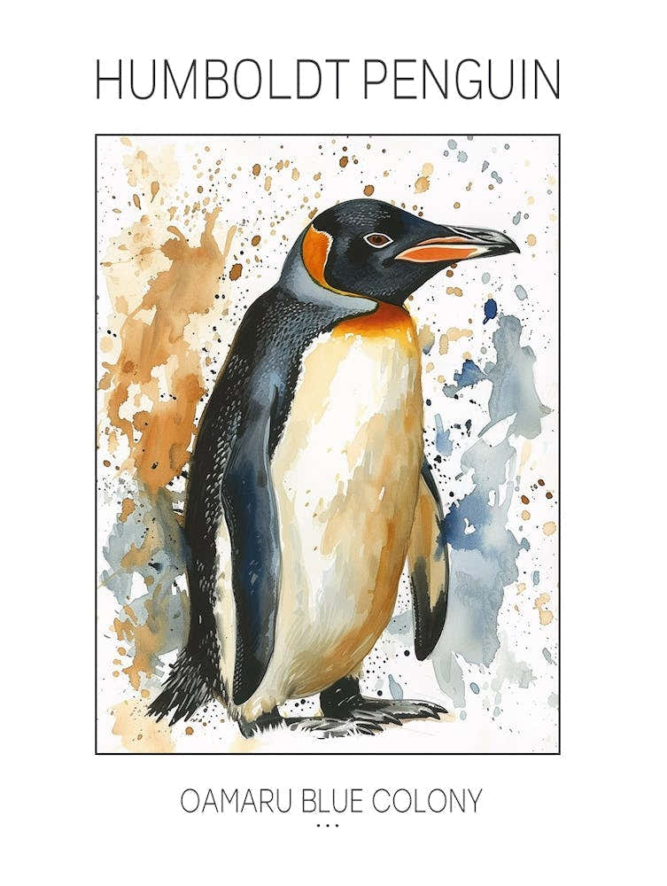 Humboldt Penguin Oamaru Blue Penguin Colony Watercolour Painting 4 Poster