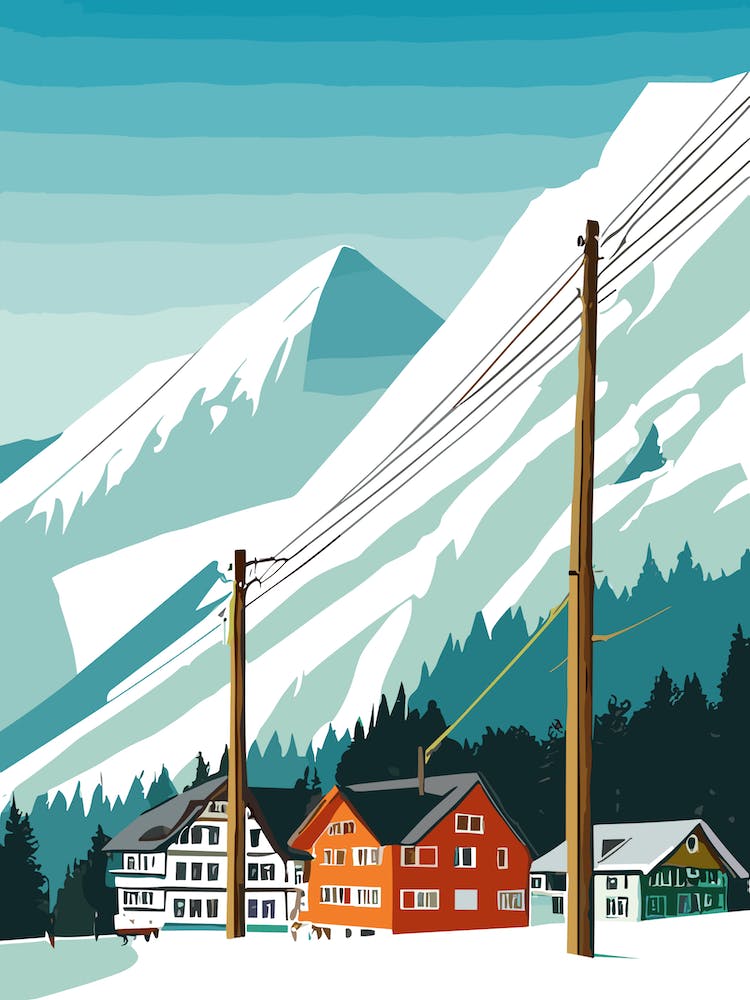 Oberstdorf 2, Germany Midcentury Vintage Skiing Poster